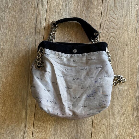 Buffalo David Bitton Black Velvet Silver Chain Strap Squishy Hobo Shoulder Bag - Picture 12 of 17